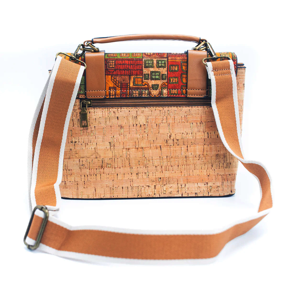 DeCarbonize Kork Handtasche Damen Mini Kurier Vintage-Design, Crossbody, Henkeltasche Vegan Leder Nachhaltig