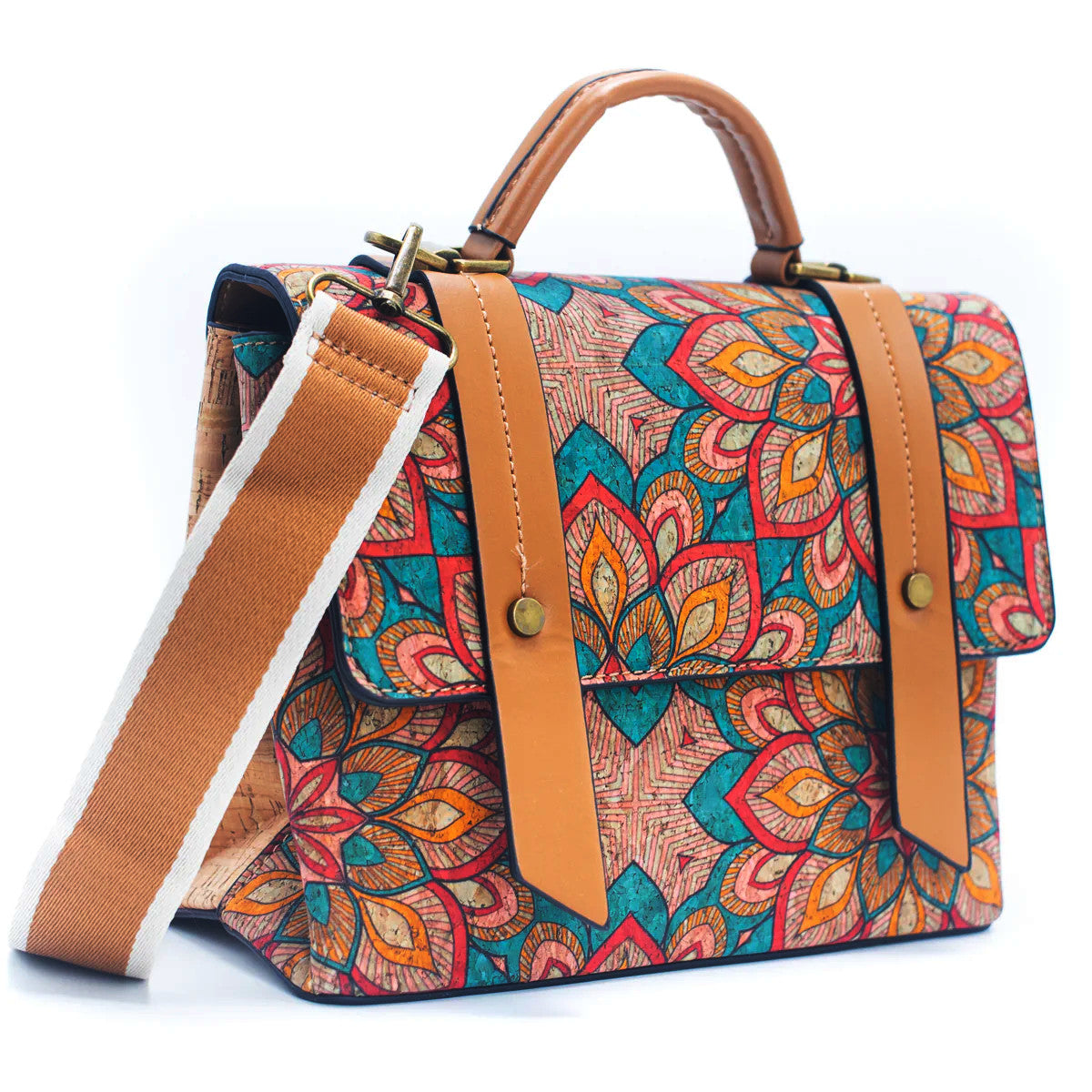 DeCarbonize Kork Handtasche Damen Mini Kurier Vintage-Design, Crossbody, Henkeltasche Vegan Leder Nachhaltig