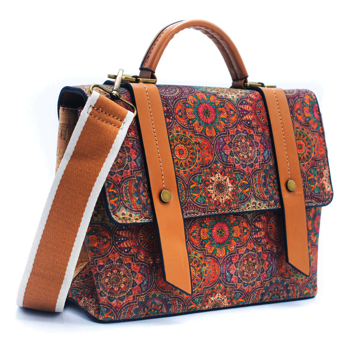 DeCarbonize Kork Handtasche Damen Mini Kurier Vintage-Design, Crossbody, Henkeltasche Vegan Leder Nachhaltig