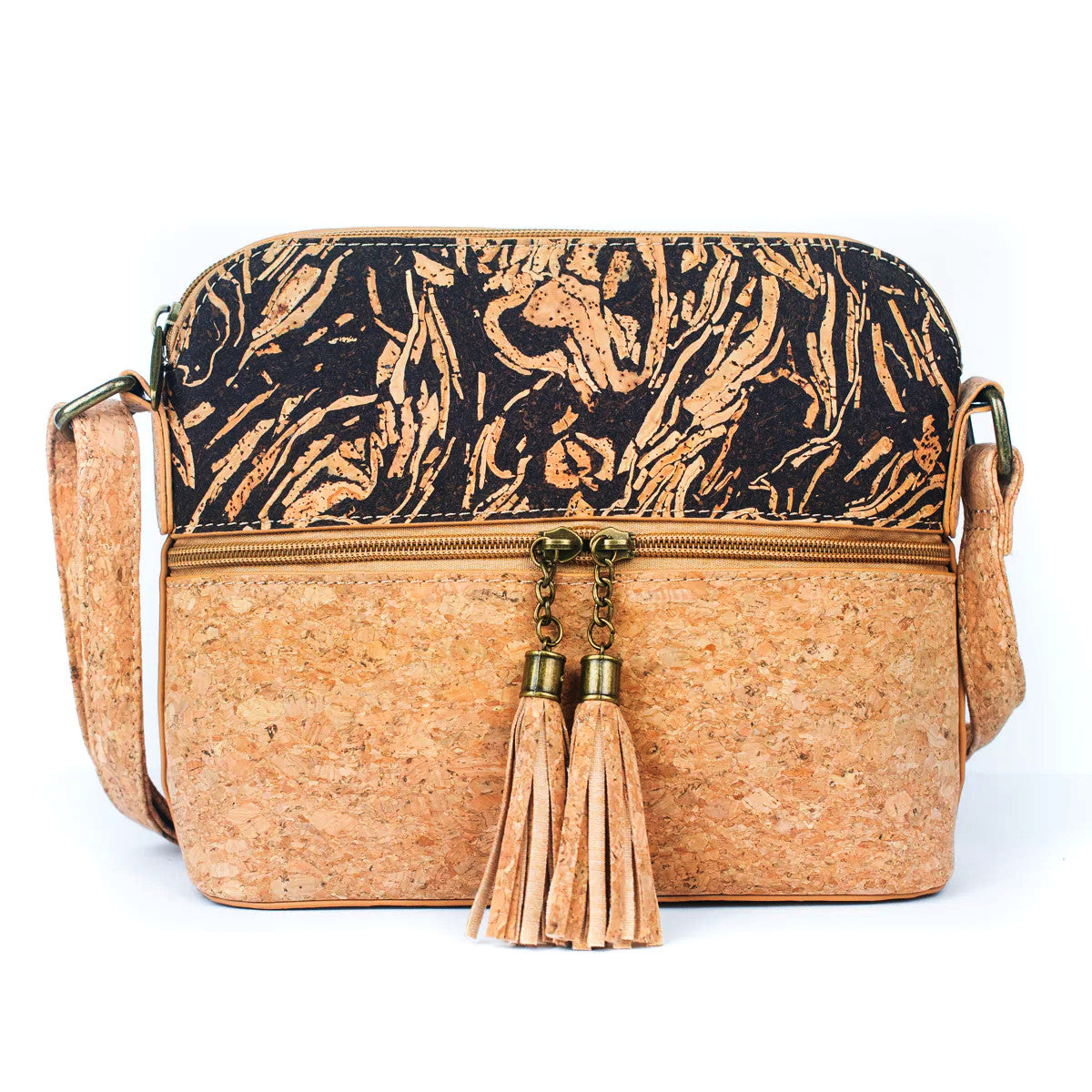 Kaffee-Kork Fusion – Crossbody Handtasche aus Kork mit Tassel