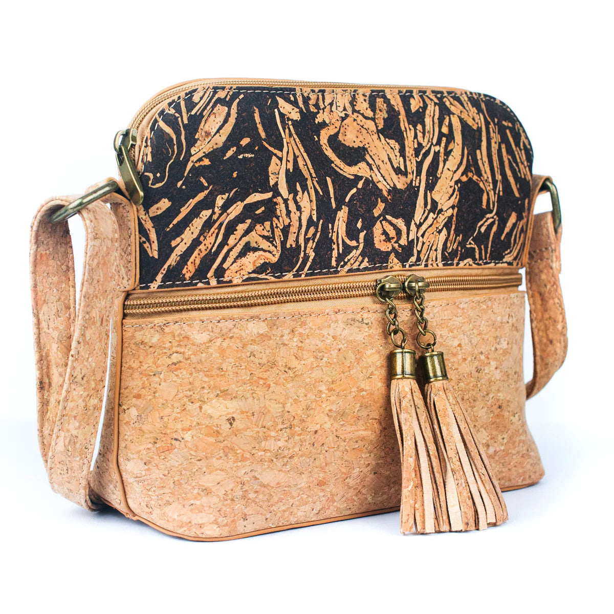 Kaffee-Kork Fusion – Crossbody Handtasche aus Kork mit Tassel